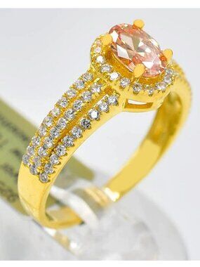 Created 1.38 Cts Yellow Topaz & W/Sapphire Ring 14k Yellow Gold Plated (.925)